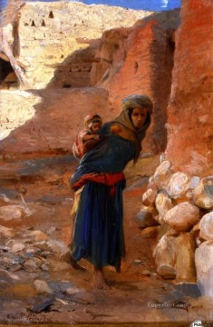 Eugene Girardet Painting - Mother and Child in El Kantara Eugene Girardet Orientalist
